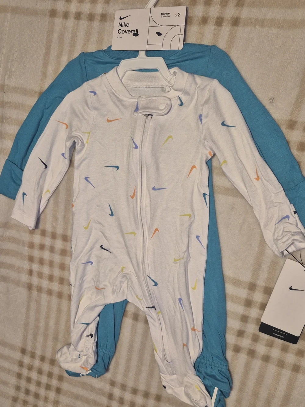 Nike Turquoise and White Baby Footed One-Piece Romper